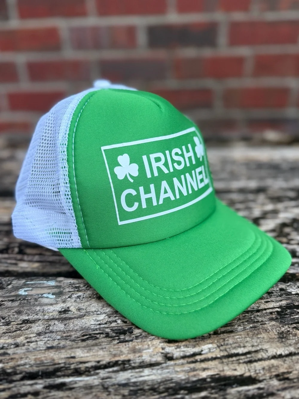 NEW Green Irish Channel Shamrock Adjustable Mesh Back Green White Trucker Hat P1